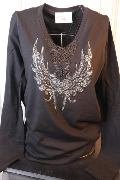Heart Wings V-Lace Front Long Sleeve