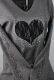 Thermal Lace Heart on V-Neck Charcoal
