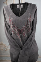 Purple Heart Wings V-Neck Long Sleeve