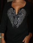 Mini Cross Wings 3/4 Sleeve Snap-op Thermal Loose Fit
