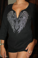 Mini Cross Wings 3/4 Sleeve Snap-op Thermal Loose Fit