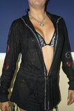 M8709 Hearts All over Burn-Out Hoodie Long String Jacket
