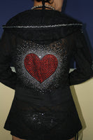 M8709 Hearts All over Burn-Out Hoodie Long String Jacket
