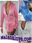 M8709 Long String Burn-Out Hoodie Jacket